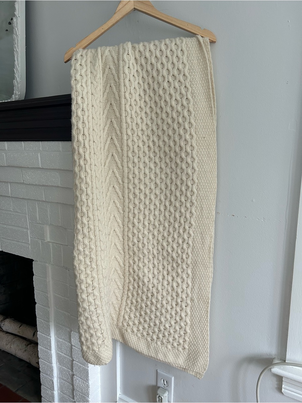 Aran Sweater Market Natural Cream Cable Knit wool Throw Made in Ireland